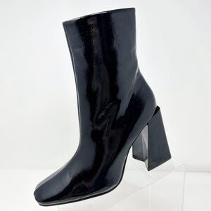 Truffle Collection Flare Black Faux Patent Leather Funky Block Heel Boots